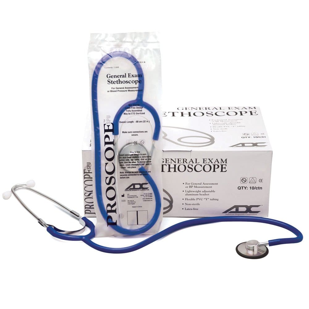 Blue medical stethoscope with box packaging