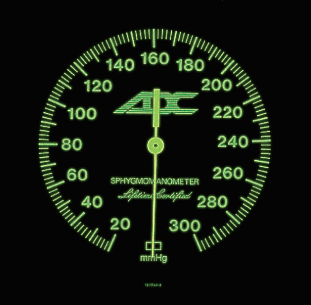 Green illuminated analog blood pressure gauge