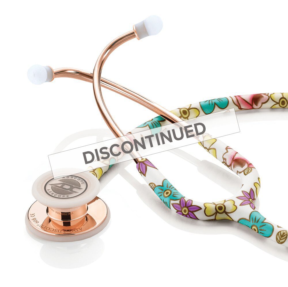 Discontinued floral stethoscope with rose-gold chestpiece