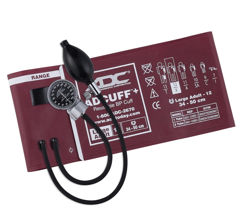 Blood pressure cuff with gauge and bulb